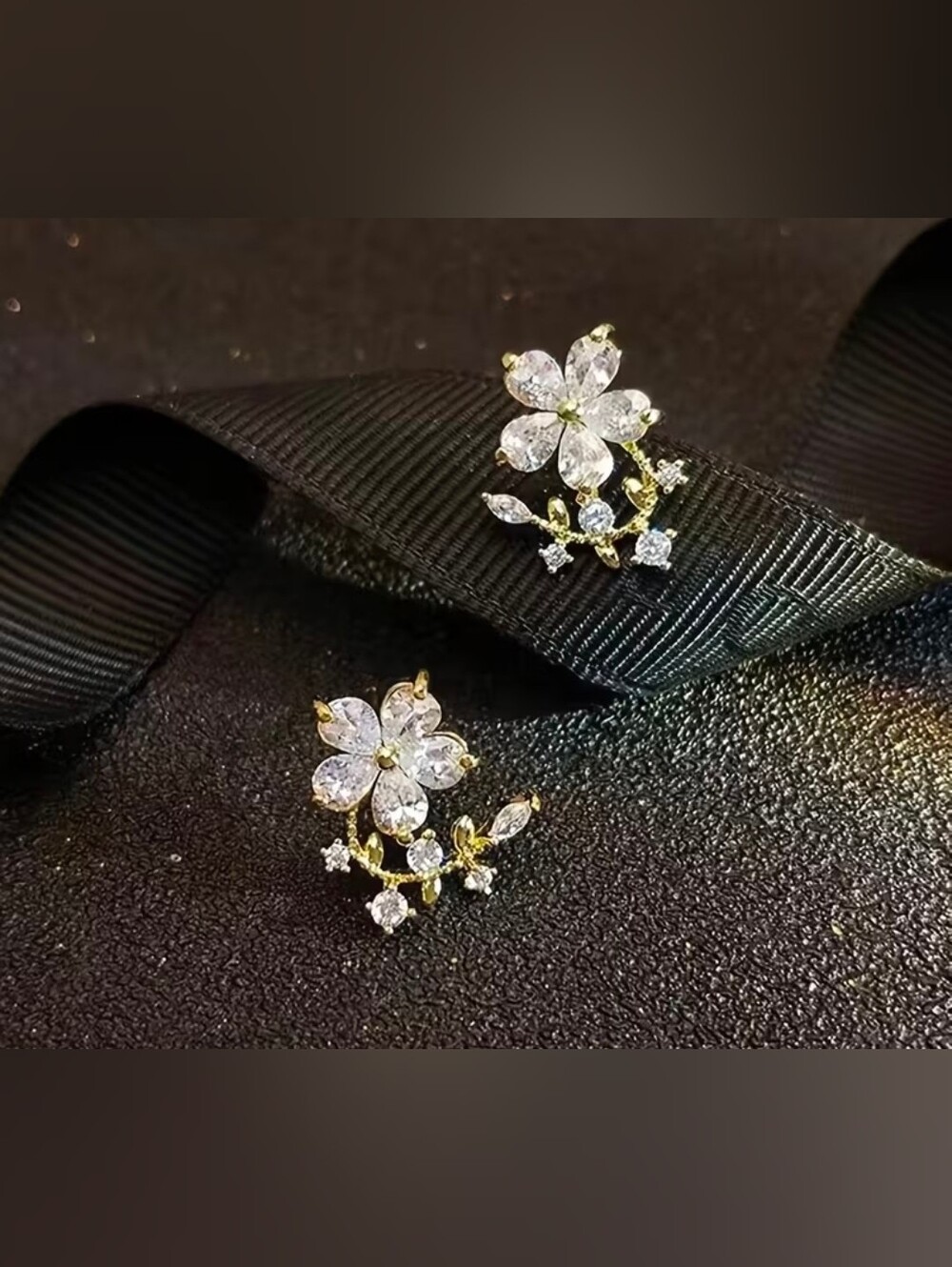 $8 Each Or Bundle 5/$20 Gold Floral Cubic Zirconia Stud Earrings